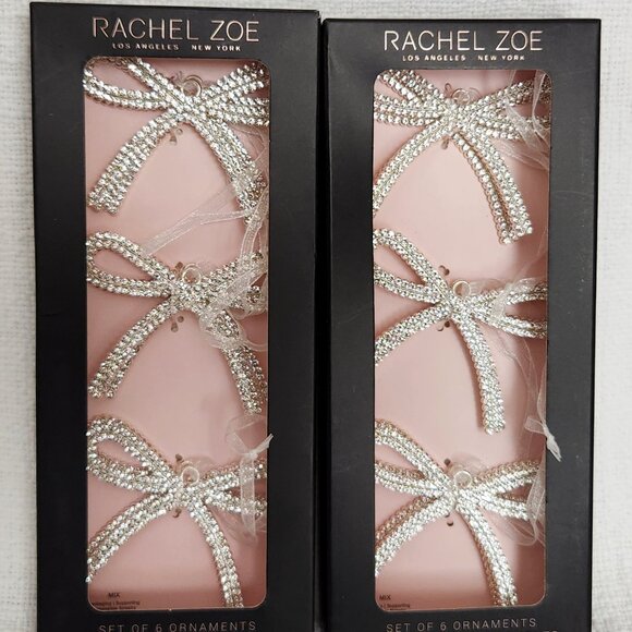 Rachel Zoe Rhinestone Metal Bow Christmas Ornaments - 2 Sets - New in Box - Picture 1 of 6